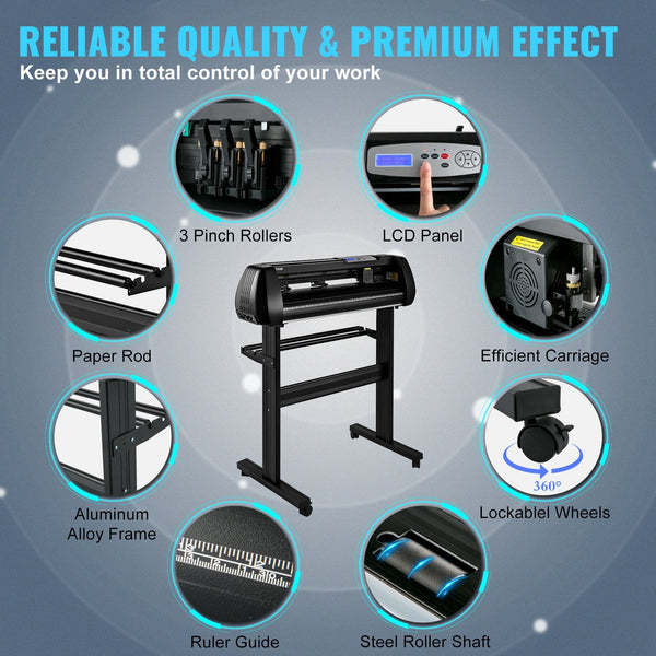 Vevor Vinyl Cutter Machine 28In Offline Bluetooth Cutting Plotter 400In/10M Steel Roller Shaft Adjustable Speed Force Signmaster Software Tool Diy Cra