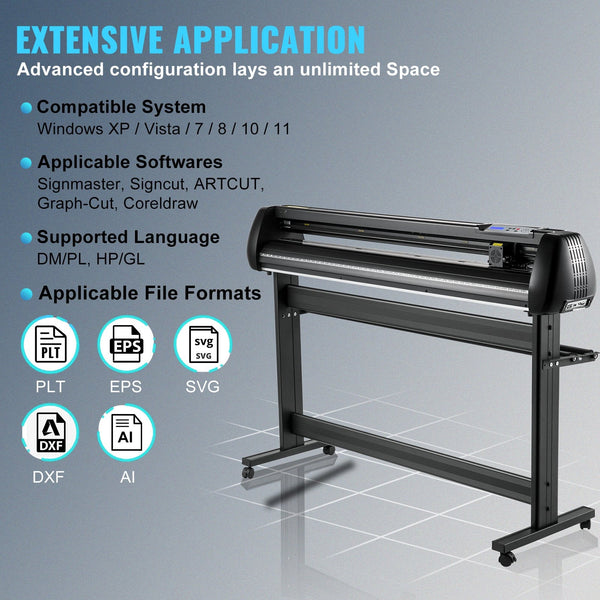 Vinyl Cutter 53Inch Plotter With Stand Adjustable Speed Force Sign Making Signmaster Software Tape Tools Printer Available Com/Usb/Bluetooth Other Saw