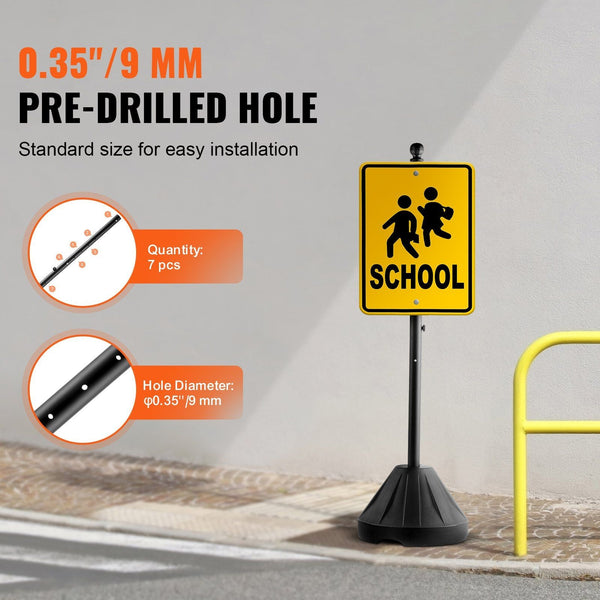 Sign Post 5 Ft Cast Iron Holder With Hard Plastic Base & Wheels Movable Parking Stand For No Street Signs Handicap Bolts Nuts Black Plaques & Signs