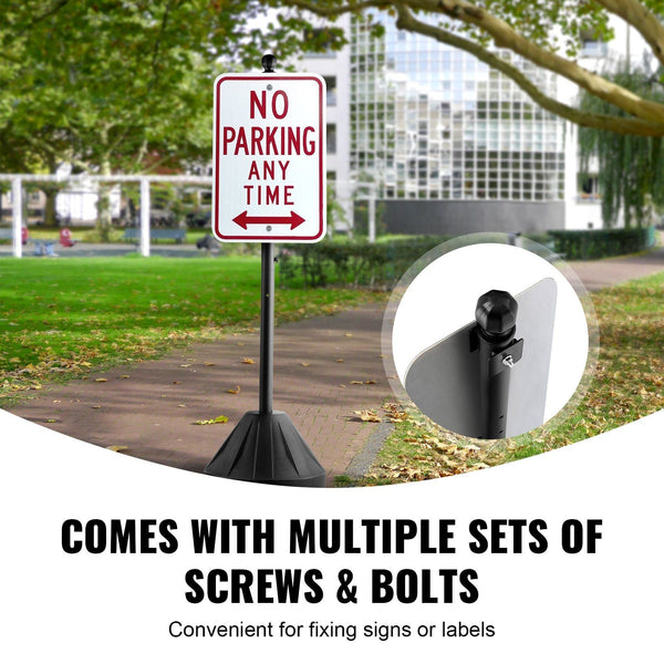 Sign Post 5 Ft Cast Iron Holder With Hard Plastic Base & Wheels Movable Parking Stand For No Street Signs Handicap Bolts Nuts Black Plaques & Signs