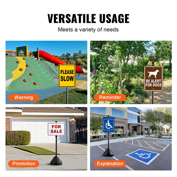 Sign Post 5 Ft Cast Iron Holder With Hard Plastic Base & Wheels Movable Parking Stand For No Street Signs Handicap Bolts Nuts Black Plaques & Signs