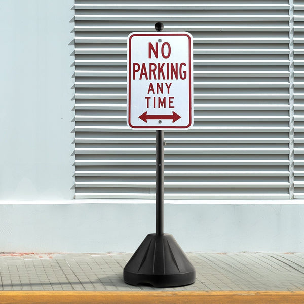 Sign Post 5 Ft Cast Iron Holder With Hard Plastic Base & Wheels Movable Parking Stand For No Street Signs Handicap Bolts Nuts Black Plaques & Signs