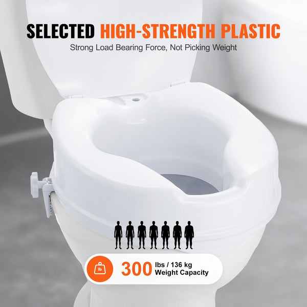 Vevor Raised Toilet Seat 100 Mm Height 136 Kg Weight Capacity Universal Riser Screw Rod Locking With For Elderly Handicap Patient Pregnant Medical Toi