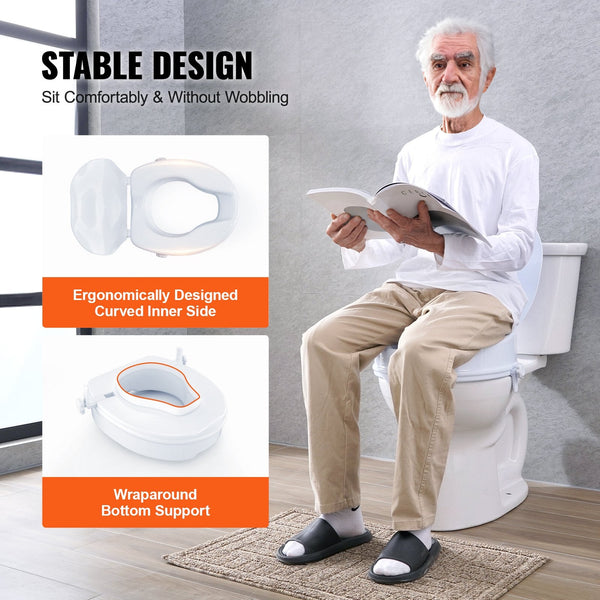 Vevor Raised Toilet Seat 100 Mm Height 136 Kg Weight Capacity Universal Riser Screw Rod Locking With For Elderly Handicap Patient Pregnant Medical Toi
