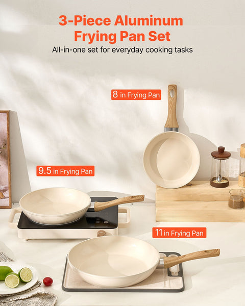 Vevor Frying Pan Skillet Aluminum Egg Pans 3 Pcs (200 240 280 Mm) Nonsitck Ceramic Heavy Duty Skillets With Heat Resistant Handle Chef's Kitchen Cookw
