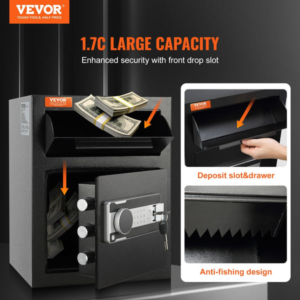 1.7 Cub Depository Safe With Drop Slot Electronic Code Lock And 2 Emergency Keys 17.71'' X 13.77'' Business For Cash Mail In Home Hotel Office Safes