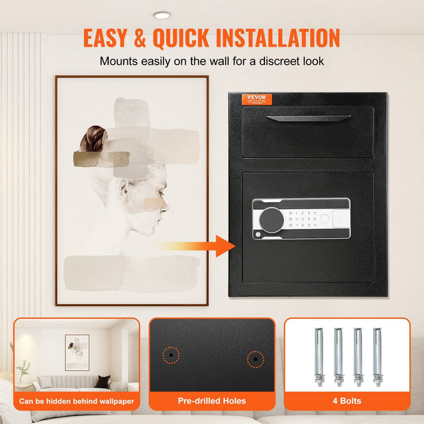 1.7 Cub Depository Safe With Drop Slot Electronic Code Lock And 2 Emergency Keys 17.71'' X 13.77'' Business For Cash Mail In Home Hotel Office Safes