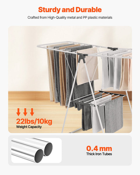 Vevor 2 Tier Foldable Clothes Drying Rack With Sock Clips & 21 Rods White Garment Racks