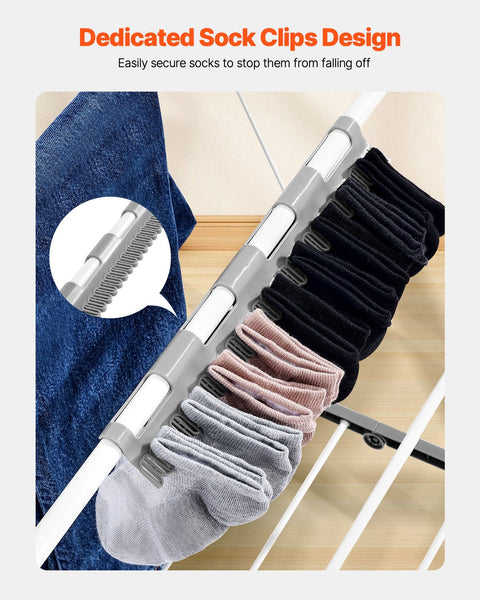 Vevor 2 Tier Foldable Clothes Drying Rack With Sock Clips & 21 Rods White Garment Racks
