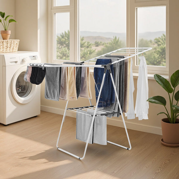 Vevor 2 Tier Foldable Clothes Drying Rack With Sock Clips & 21 Rods White Garment Racks