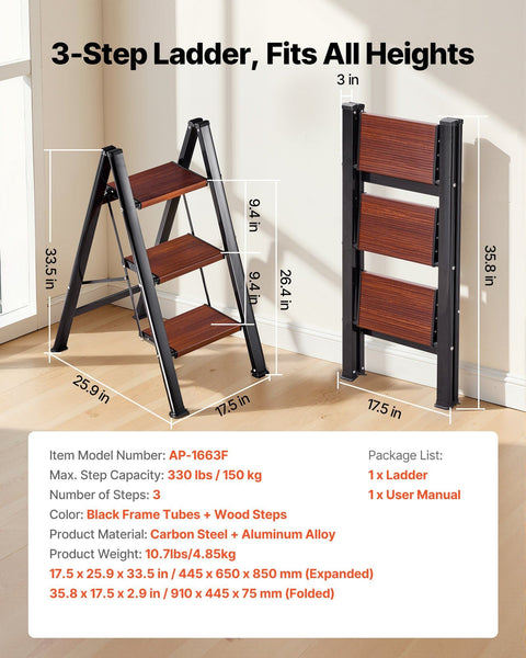 3 Step Ladder Folding Stool With Wide Anti Slip Pedal And Comfort Handgrip Lightweight 150 Kg Capacity Portable Aluminum Plant Support Multi Use For A