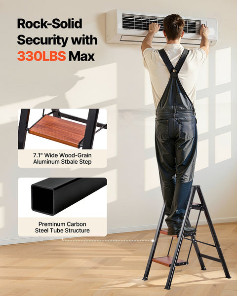 3 Step Ladder Folding Stool With Wide Anti Slip Pedal And Comfort Handgrip Lightweight 150 Kg Capacity Portable Aluminum Plant Support Multi Use For A