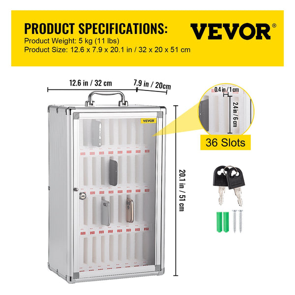 Vevor Cell Phones Storage Cabinet Clear Pocket Chart Locker Box 36 Slots Filing Cabinets