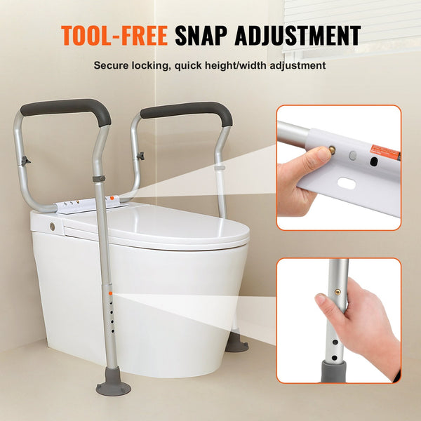 Vevor Toilet Safety Rail Bathroom Seat Frame Adjustable Width & Height Fit Most Toilets Supports 136 Kg Handles Grab Bars With Padded Armrests For Han