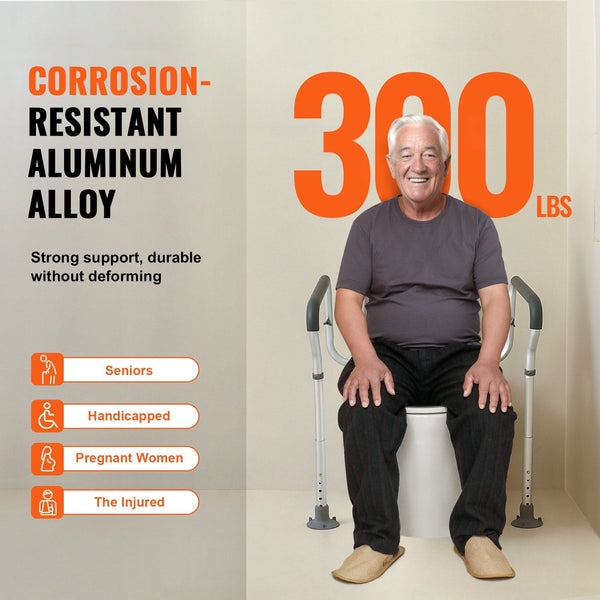 Vevor Toilet Safety Rail Bathroom Seat Frame Adjustable Width & Height Fit Most Toilets Supports 136 Kg Handles Grab Bars With Padded Armrests For Han