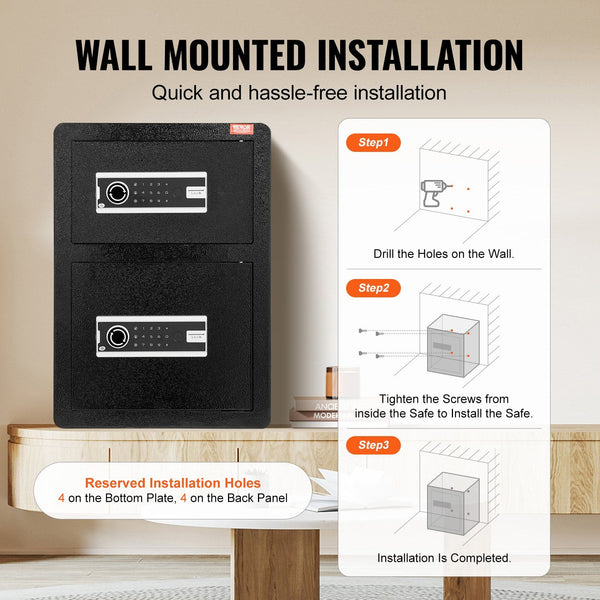 Vevor Double Door 3.5 Cu.Ft Safe Box With Key Lock Password Fireproof Bag Black Key Safes Boxes & Hideaways