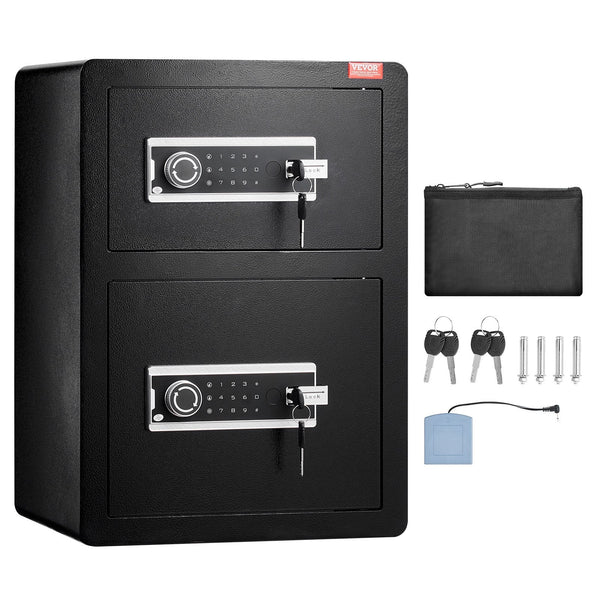 Vevor Double Door 3.5 Cu.Ft Safe Box With Key Lock Password Fireproof Bag Black Key Safes Boxes & Hideaways