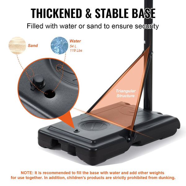 Basketball Hoop 4 10 Ft Adjustable Height Portable Backboard System 44 Inch & Goal Kids Adults Set With Wheels Stand And Fillable Base For Outdoor/Ind