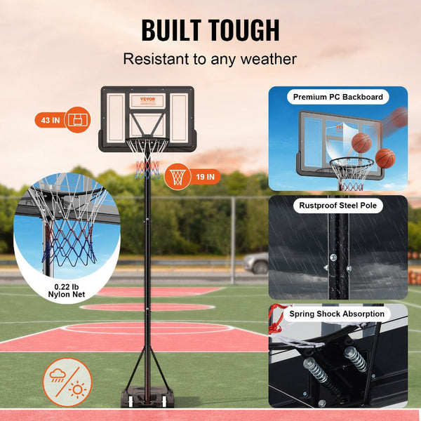 Basketball Hoop 4 10 Ft Adjustable Height Portable Backboard System 44 Inch & Goal Kids Adults Set With Wheels Stand And Fillable Base For Outdoor/Ind