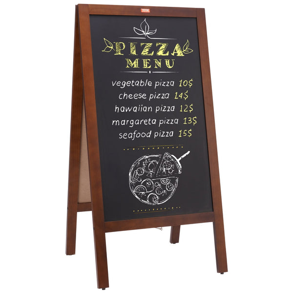 Veovr A Frame Chalkboard Sign 50X102 Cm Double Sided Sidewalk Signs Freestanding Vintage Wooden Board With Chalks & Magnetic Eraser Rustic Brown Outdo