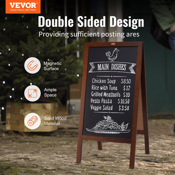 Veovr A Frame Chalkboard Sign 50X102 Cm Double Sided Sidewalk Signs Freestanding Vintage Wooden Board With Chalks & Magnetic Eraser Rustic Brown Outdo