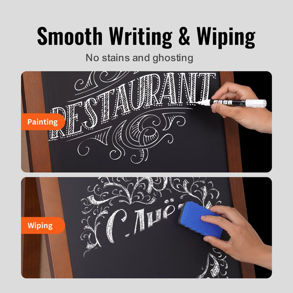 Veovr A Frame Chalkboard Sign 50X102 Cm Double Sided Sidewalk Signs Freestanding Vintage Wooden Board With Chalks & Magnetic Eraser Rustic Brown Outdo