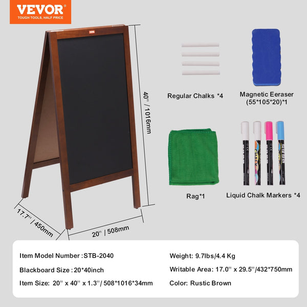 Veovr A Frame Chalkboard Sign 50X102 Cm Double Sided Sidewalk Signs Freestanding Vintage Wooden Board With Chalks & Magnetic Eraser Rustic Brown Outdo