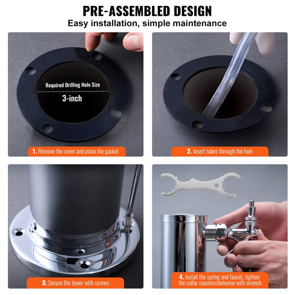 Triple Taps Draft Beer Tower Dispenser Stainless Steel Keg Kegerator Kit With Pre Assembled Tubing And Self Closing Faucet Shanks For Party Bar Pub Re