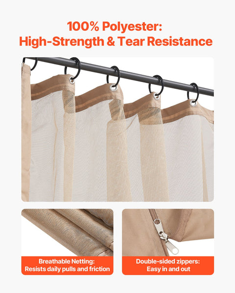 Vevor Gazebo Netting Replacement Fit Most 10 X 12 7.3 Ft Outdoor Garden 4 Panel Sidewall Mesh Curtain Patio Midge With Double Zipper Canopy Screen (Ne