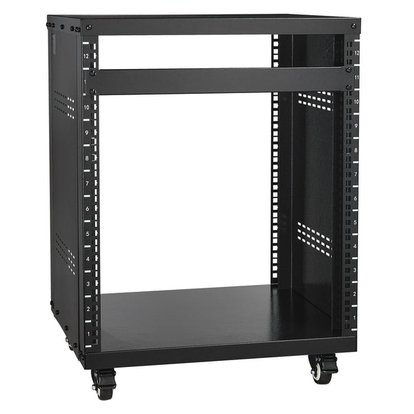 12U Av Rack Stand 136.08Kg Capacity Network Stereo Recording Studio With Lockable Caster Wheels Round & Square Holes Special Vent For 482.6 Mm Audio V