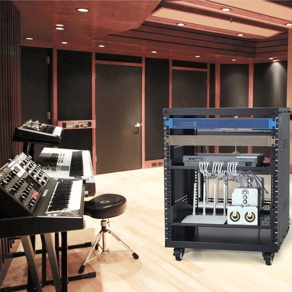 12U Av Rack Stand 136.08Kg Capacity Network Stereo Recording Studio With Lockable Caster Wheels Round & Square Holes Special Vent For 482.6 Mm Audio V