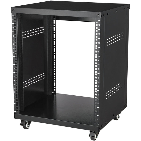 12U Av Rack Stand 136.08Kg Capacity Network Stereo Recording Studio With Lockable Caster Wheels Round & Square Holes Special Vent For 482.6 Mm Audio V