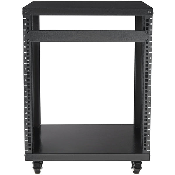 12U Av Rack Stand 136.08Kg Capacity Network Stereo Recording Studio With Lockable Caster Wheels Round & Square Holes Special Vent For 482.6 Mm Audio V