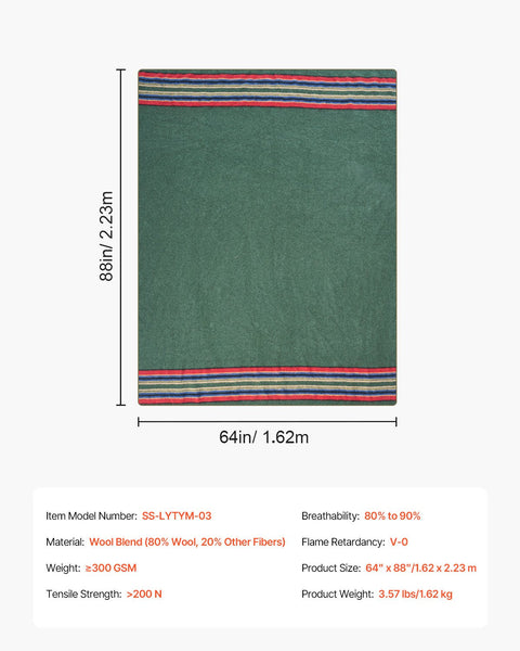 Vevor Wool Camping Blanket 1.62 M X 2.23 For Hiking Travel Texture Blankets