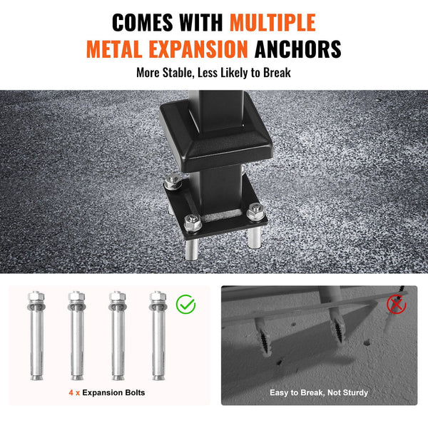Single Post Handrail For Outdoor 1 3 Steps 40.5" L X 35.4" Metal Bent Stair Handrails Floor Mounted Carbon Steel Railing U Shaped Grab Rails With 2 An
