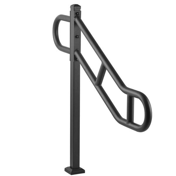 Single Post Handrail For Outdoor 1 3 Steps 40.5" L X 35.4" Metal Bent Stair Handrails Floor Mounted Carbon Steel Railing U Shaped Grab Rails With 2 An