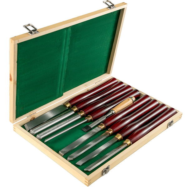 Woodworking Lathe Chisel Set 8 Piece Hss Steel Blades Turning Tools Wooden Case For Storage Carving Root Furniture Lathes Red Woodcarving Hand Tools