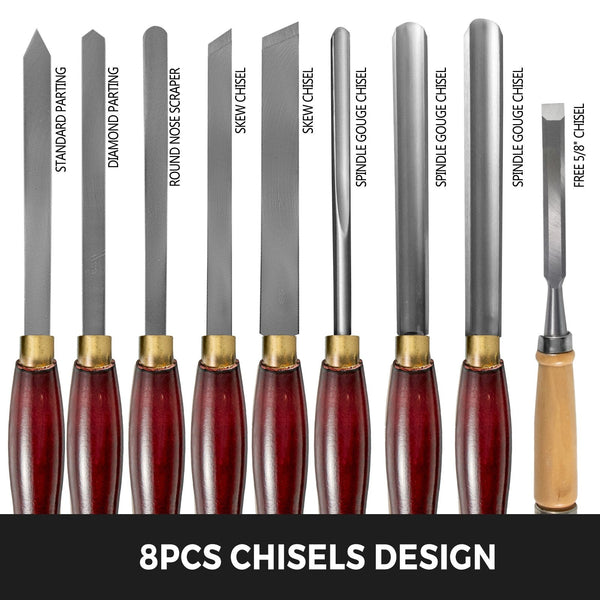 Woodworking Lathe Chisel Set 8 Piece Hss Steel Blades Turning Tools Wooden Case For Storage Carving Root Furniture Lathes Red Woodcarving Hand Tools