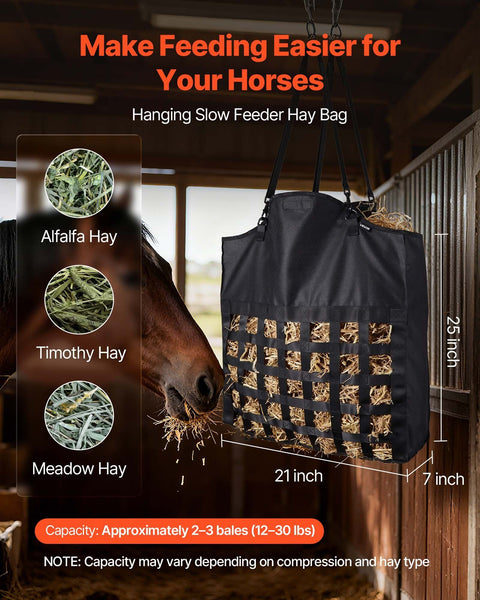 Hay Bag For Horses 55 X 18.5 64 Cm 46 Mm Holes Premium Nylon Construction With Pvc Waterproof Coating Adjustable Hanging Straps And Metal Hooks Slow F