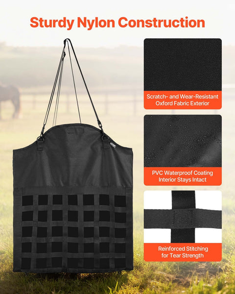 Hay Bag For Horses 55 X 18.5 64 Cm 46 Mm Holes Premium Nylon Construction With Pvc Waterproof Coating Adjustable Hanging Straps And Metal Hooks Slow F