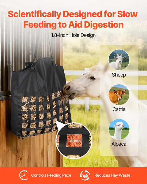 Hay Bag For Horses 55 X 18.5 64 Cm 46 Mm Holes Premium Nylon Construction With Pvc Waterproof Coating Adjustable Hanging Straps And Metal Hooks Slow F