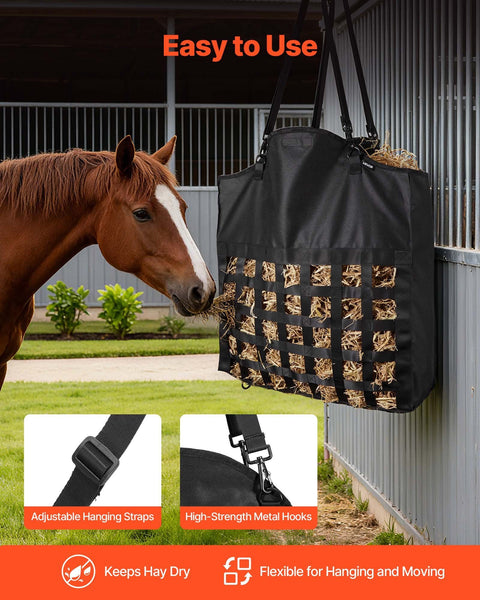 Hay Bag For Horses 55 X 18.5 64 Cm 46 Mm Holes Premium Nylon Construction With Pvc Waterproof Coating Adjustable Hanging Straps And Metal Hooks Slow F