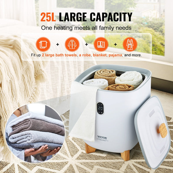 Vevor 25L Towel Warmer Bucket With Led Screen Bottom Heating Columns Timer White Sterilisers & Towel Warmers