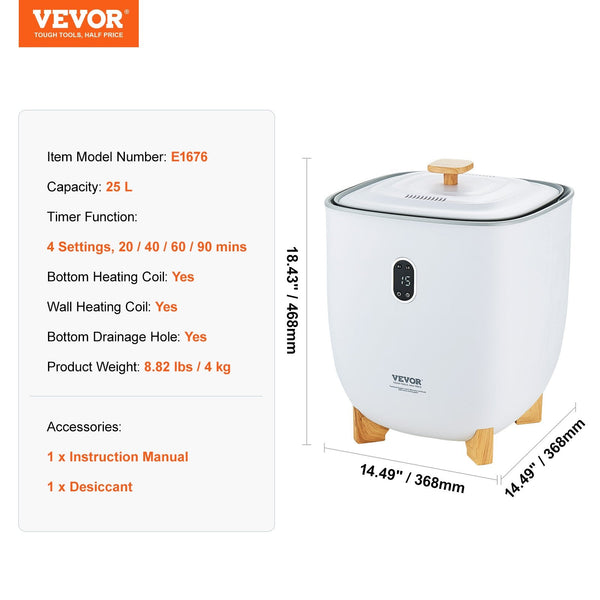 Vevor 25L Towel Warmer Bucket With Led Screen Bottom Heating Columns Timer White Sterilisers & Towel Warmers