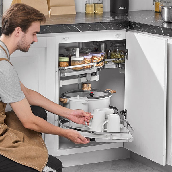 Vevor Swing Left Blind Corner Cabinet Pull Out Organizer For 36 Inch Width 2 Tier Height Adjustable Tray Soft Close Kitchen Cloud Open Cabinet Pulls
