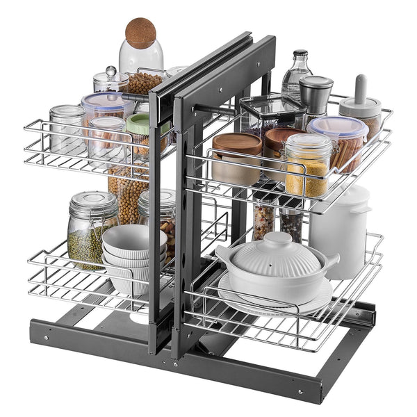 Vevor Min 15"W Opening Blind Corner Pull Out Organizer 2 Tier 4 Shelf Kitchen Cabinet Chrome Carbon Steel Storage Basket Slide Left & Right Compatible