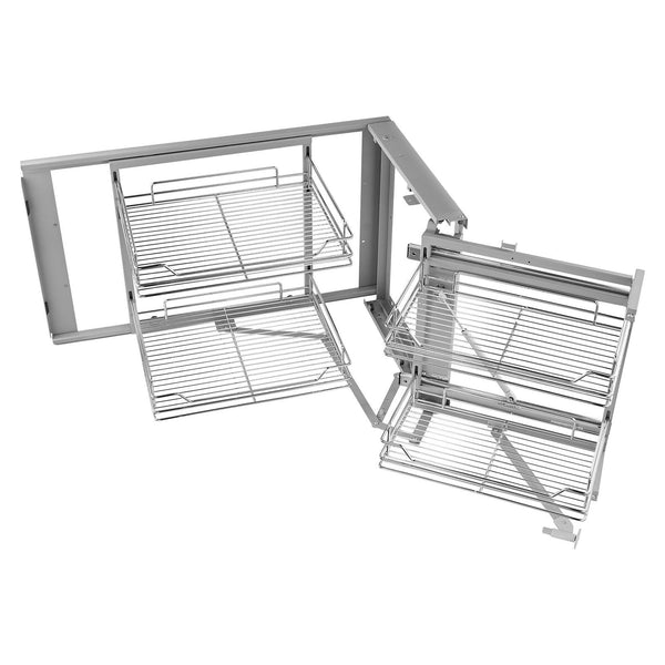 18"W Opening Blind Corner Pull Out Organizer 2 Tier 4 Shelf Kitchen Cabinet Magic Chrome Carbon Steel Storage Basket Slide Left & Right Compatible Oth