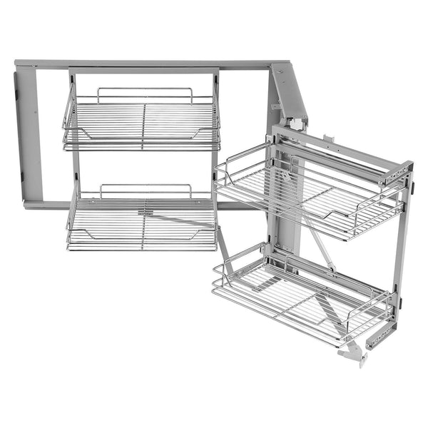 18"W Opening Blind Corner Pull Out Organizer 2 Tier 4 Shelf Kitchen Cabinet Magic Chrome Carbon Steel Storage Basket Slide Left & Right Compatible Oth