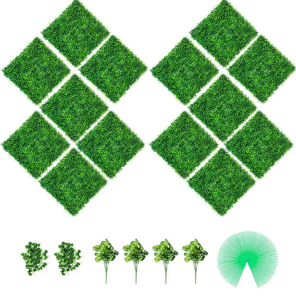 Vevor Artificial Boxwood Panels 14 Pcs 50.8X50.8Cm Pe Grass Hedge Wall Privacy Screen For Outdoor Indoor Garden Fence Backyard Artificial Plant Panels