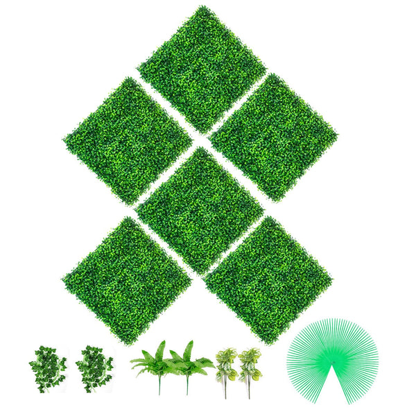 Vevor Artificial Boxwood Panels 6 Pcs 50.8X50.8Cm Pe Grass Backdrop Wall 4 Privacy Hedge Screen For Outdoor Indoor Garden Fence Backyard Artificial Pl